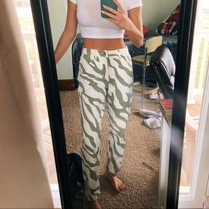 Green Zebra Striped Pants